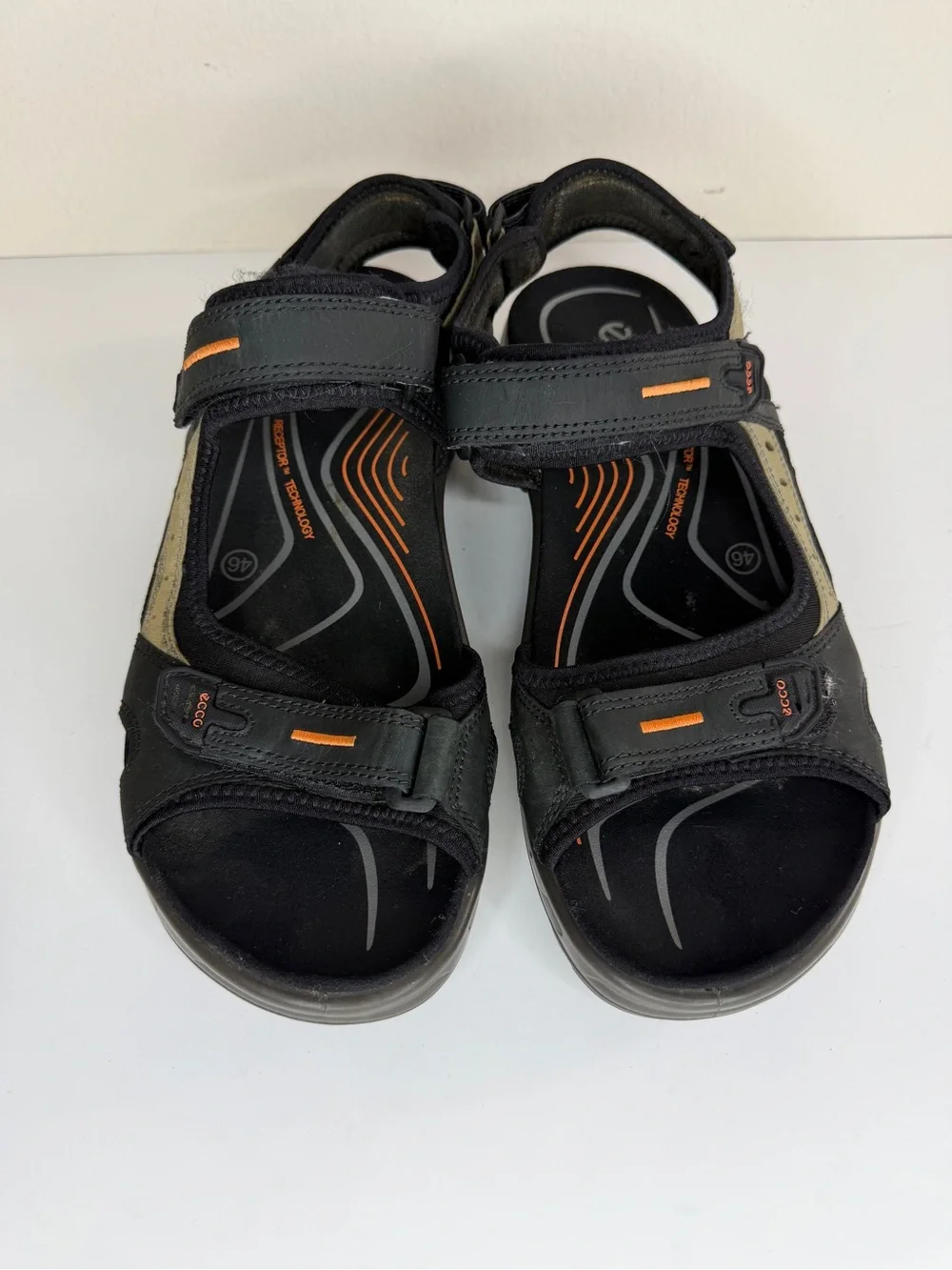 Mens Ecco Receptor Outdoor Sandals Men’s Size 46 US 12 Black Gray Hiking Trail
